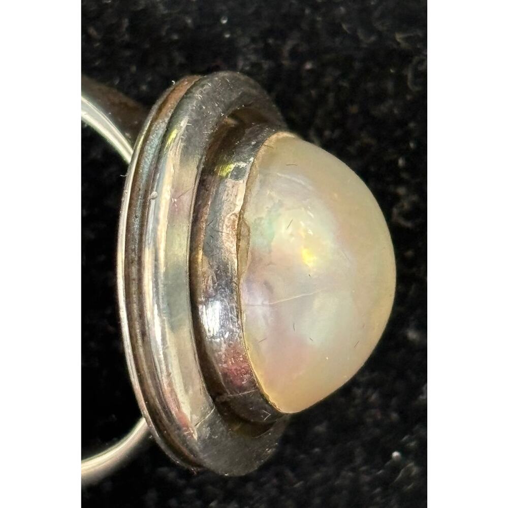 DAMAGED-Artie Yellowhorse Navajo Sterling Silver Mabe Pearl Ring Size 9 #64589 - Picture 4 of 12